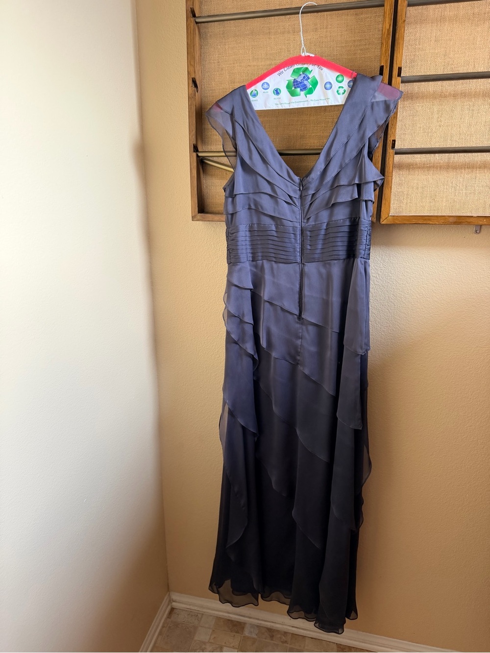 Adrianna Papell Slate Blue Ruffle V-Neck Maxi Dress - Picture 3 of 3